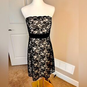 White House black market strapless black lace and cream size 6 cocktail dress!